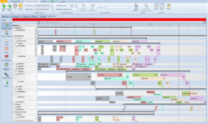 Figure 7 – Simio user interface illustrating the order workflow on the Gantt chart