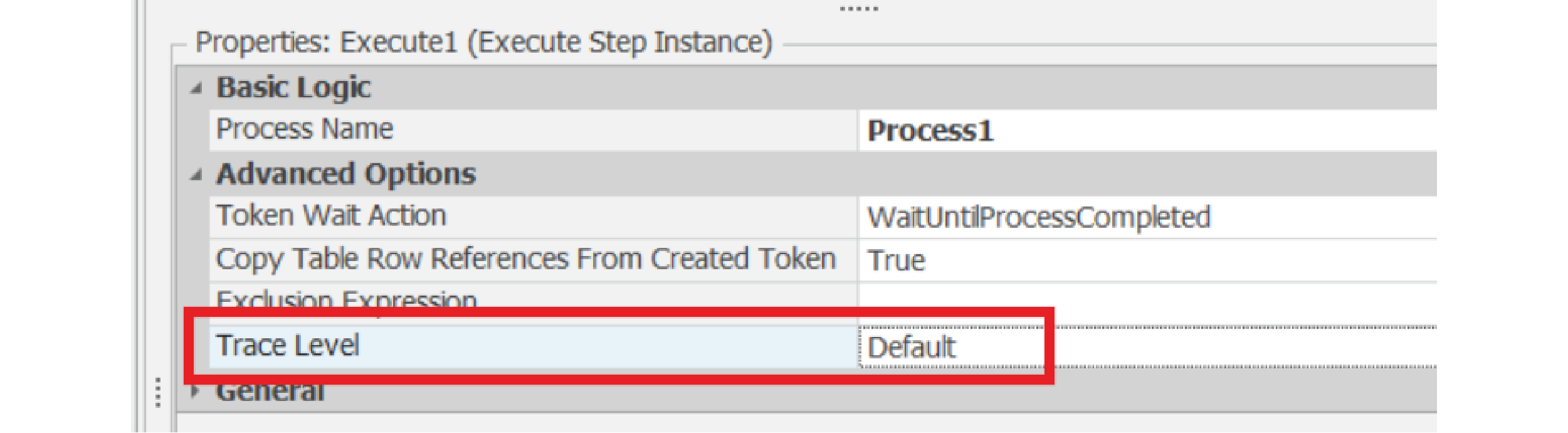 Tip Picture 1: Highlighting "Trace Level = Default"