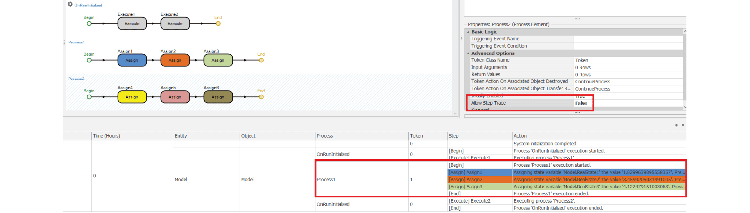 Tip Picture 6: Highlighting "Allow Step Trace = False" and Process for 3 "Assign" steps