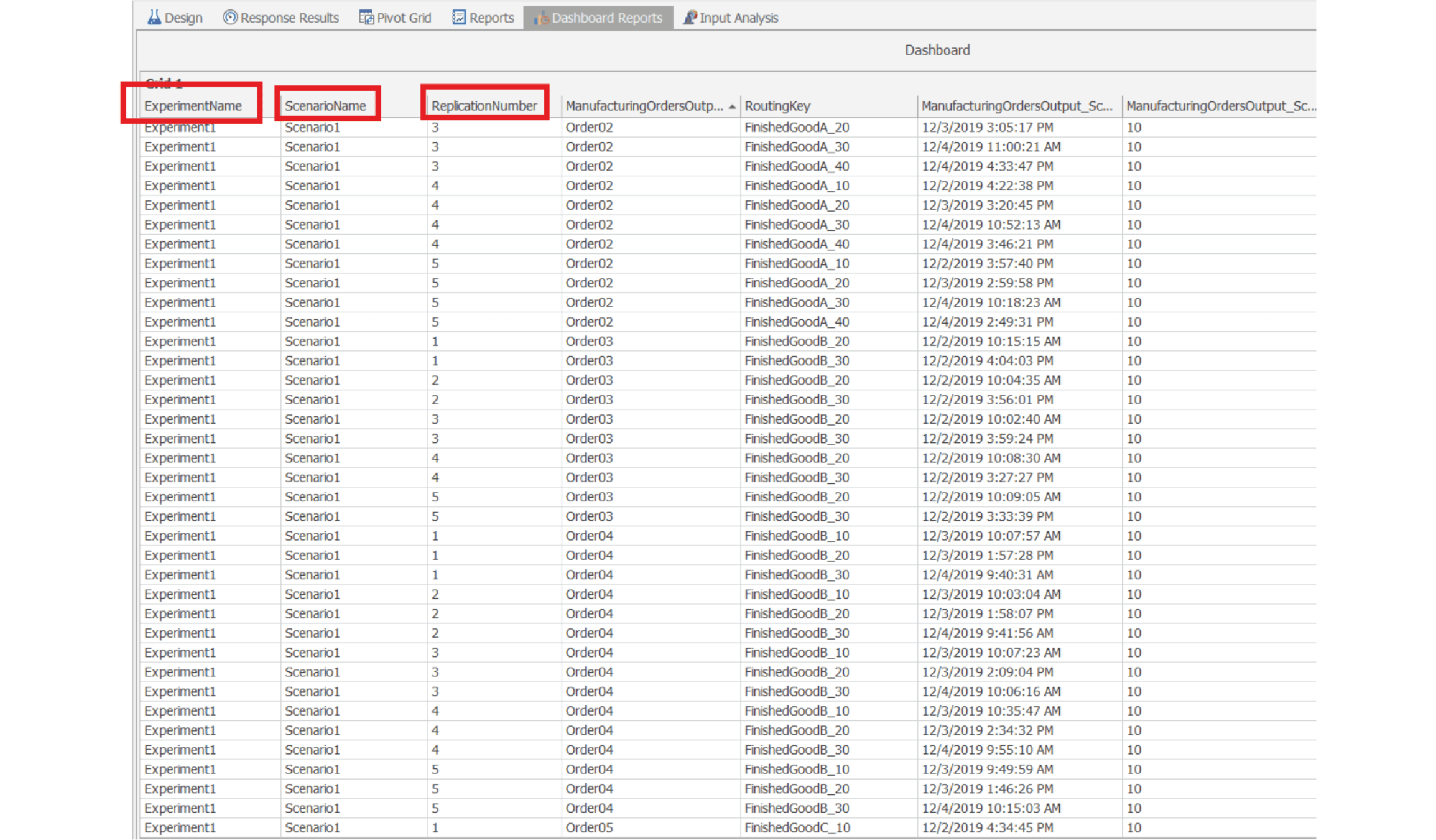Output table example
